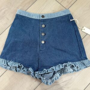 Capulet Denim Jean Short Ruffle High Waist Rise Contrast Boho Feminine Pant NWT